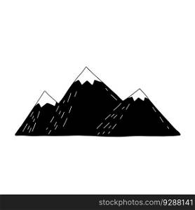 Mountain landscape in children doodle style. Rock ridge. Black and white illustration. Mountain landscape in children doodle style