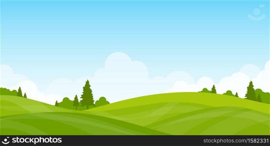 Mountain landscape lawn view green a nice day, clouds clear sky vector background