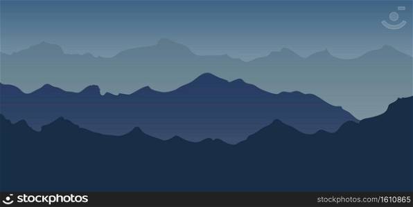 Mountain landscape view blue tone silhouette background. Vector illustration