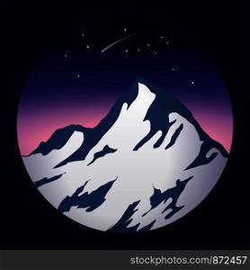 mountain peak icon flat at night and Comet icon. mountain peak at night and Comet icon