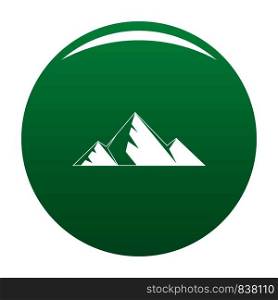 Mountain peak icon. Simple illustration of mountain peak vector icon for any design green. Mountain peak icon vector green