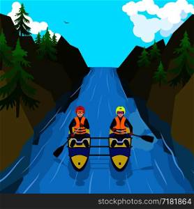 Mountain rafting concept background. Flat illustration of mountain rafting vector concept background for web design. Mountain rafting concept background, flat style