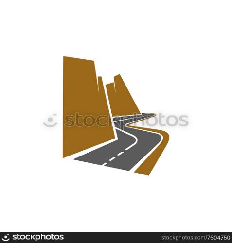 Mountain road isolated traffic sign. Vector speedway in highway, turn to left, wavy way. Highway mountain road isolated wavy way sign