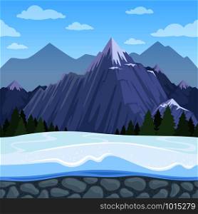 Mountain seamless background. Outdoor cartoon hills landscape of relief various types vector pictures. Illustration of mountain alpine peak, range of rock. Mountain seamless background. Outdoor cartoon hills landscape of relief various types vector pictures