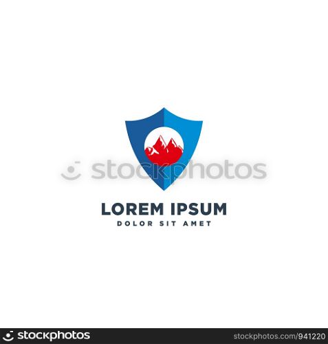 mountain shield protection logo template vector illustration icon element isolated. mountain shield protection logo template vector illustration