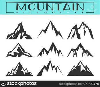 Mountain silhouette for logo, icons, badges and labels. Camping, climbing, hiking, travel and outdoor recreation symbol. T-shirt print. Vector illustration