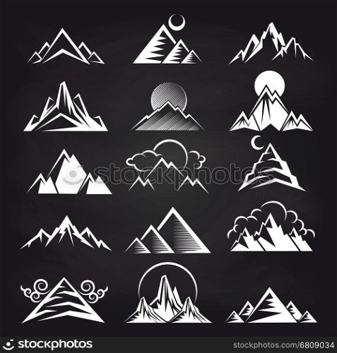 Mountain silhouettes on blackboard background. White mountain silhouettes on blackboard background. Vector illustration