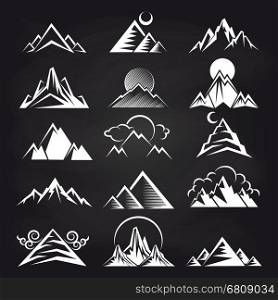 Mountain silhouettes on blackboard background. White mountain silhouettes on blackboard background. Vector illustration