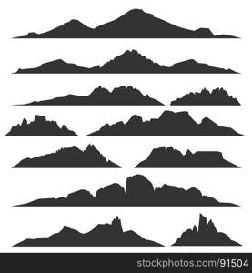 Mountain silhouettes set. Mountain silhouettes overlook. Vector rocky hills terrain vector, mountains silhouette set isolated on white background for landscape design