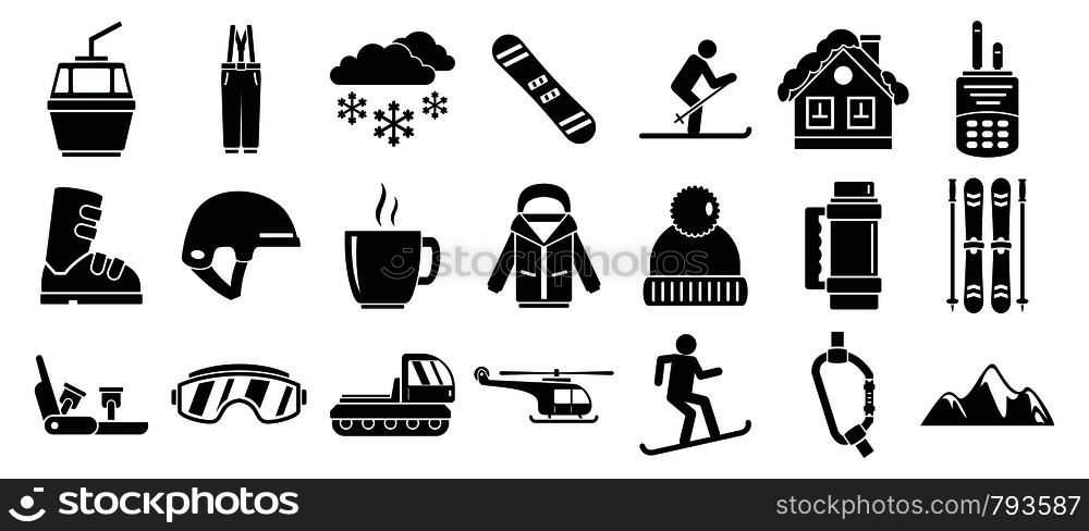 Mountain ski resort icon set. Simple set of mountain ski resort vector icons for web design on white background. Mountain ski resort icon set, simple style