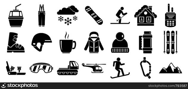 Mountain ski resort icon set. Simple set of mountain ski resort vector icons for web design on white background. Mountain ski resort icon set, simple style