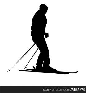 Mountain skier speeding down slope sport silhouette.. Mountain skier speeding down slope sport silhouette