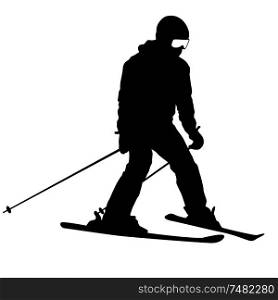 Mountain skier speeding down slope sport silhouette.. Mountain skier speeding down slope sport silhouette