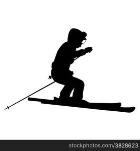 Mountain skier speeding down slope. Vector sport silhouette.