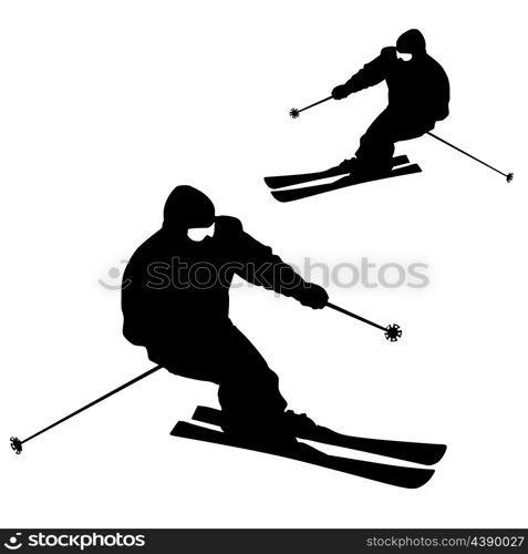 Mountain skier speeding down slope. Vector sport silhouette.