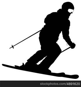 Mountain skier speeding down slope. Vector sport silhouette. Mountain skier speeding down slope. Vector sport silhouette.