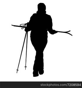 Mountain skier with skis removed sport silhouette.. Mountain skier with skis removed sport silhouette