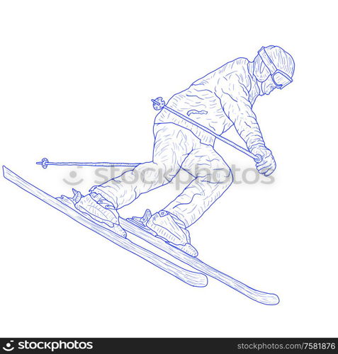 Mountain slalom skier silhouette sketch on white background.. Mountain slalom skier silhouette sketch on white background