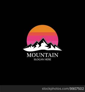Mountain sun logo design concept template vector 