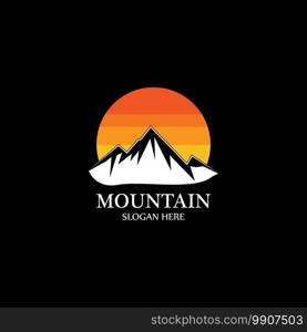 Mountain sun logo design concept template vector 