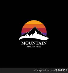 Mountain sun logo design concept template vector 