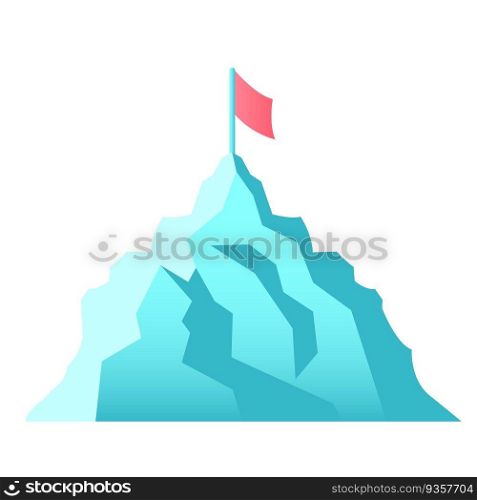 Mountain top and flag vector design element. Abstract customizable symbol for infographic with blank copy space. Editable shape for instructional graphics. Visual data presentation component. Mountain top and flag vector design element