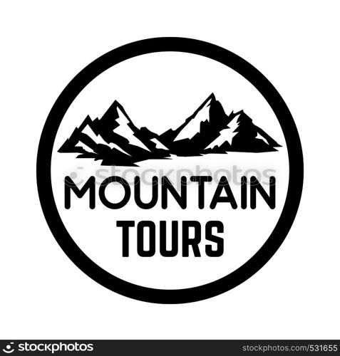 Mountain tourism emblem. Design element for logo, label, sign, poster. Vector illustration