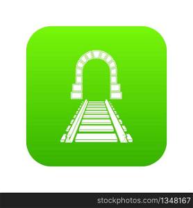 Mountain tunnel and railroad icon green vector isolated on white background. Mountain tunnel and railroad icon green vector