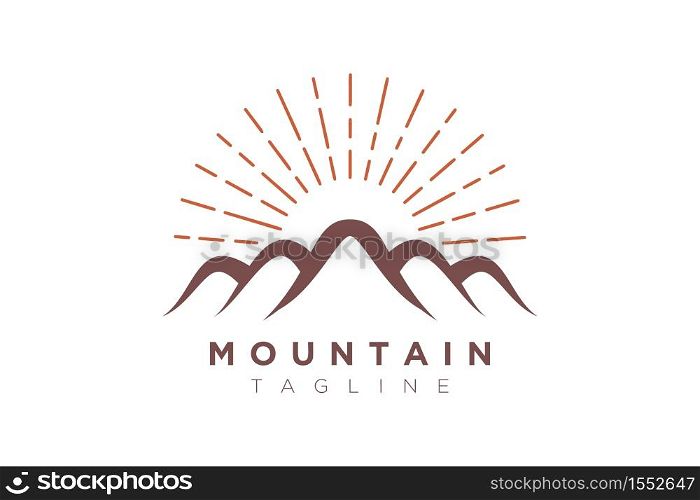 Mountain vector design with the sun in a minimalist and simple shape.