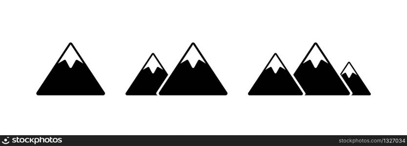 Mountain vector set of icons. Vector isolated black flat icons. Set of black mount symbols. Mountain landscape tourism signs. EPS 10