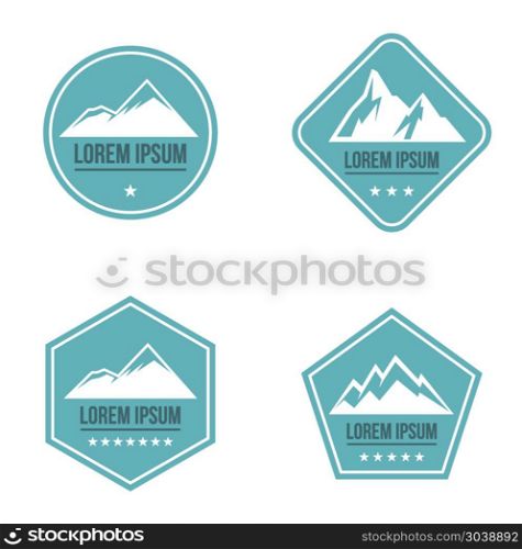 Mountain white logo on blue background. Mountain white logo on blue background. Set of logo for outdoor travel. Vector illustration