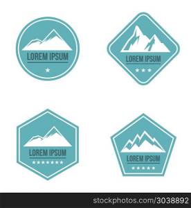 Mountain white logo on blue background. Mountain white logo on blue background. Set of logo for outdoor travel. Vector illustration