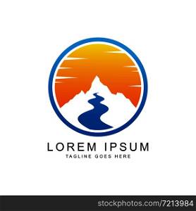mountain with sunset landscape logo template