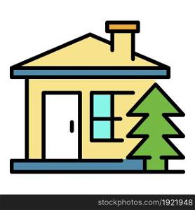 Mountain wood house icon. Outline mountain wood house vector icon color flat isolated on white. Mountain wood house icon color outline vector