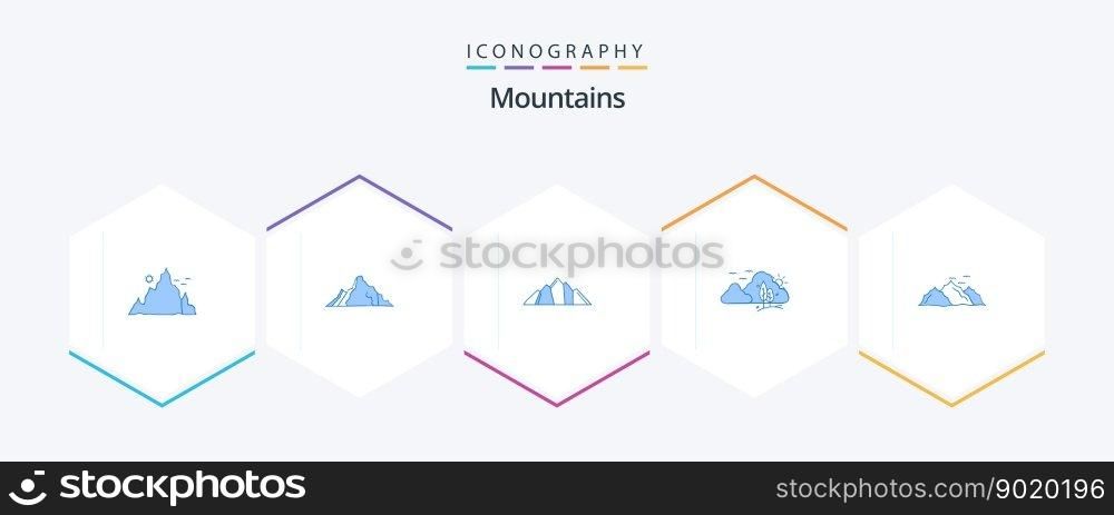 Mountains 25 Blue icon pack including hill. mountain. mountain. tree. hill