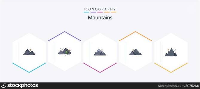 Mountains 25 FilledLine icon pack including . . nature. sun. hill