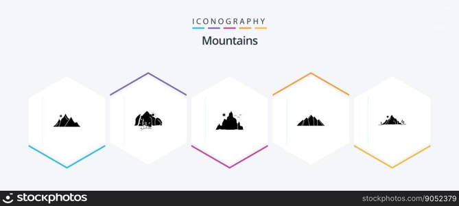 Mountains 25 Glyph icon pack including nature. hill. mountain. sun. hill