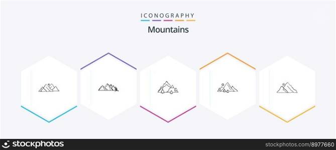 Mountains 25 Line icon pack including hill. mountain. mountain. tree. hill