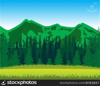 Mountains and wood by summer. Beautiful landscape with mountain and wood year daytime