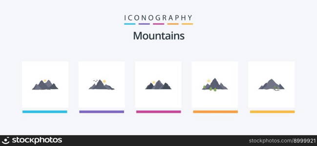 Mountains Flat 5 Icon Pack Including hill. mountain. nature. sun. nature. Creative Icons Design