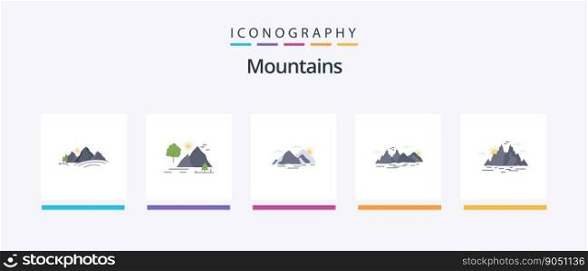 Mountains Flat 5 Icon Pack Including landscape. nature. nature. cliff. landscape. Creative Icons Design