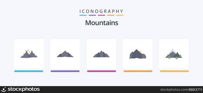 Mountains Flat 5 Icon Pack Including . mountain. tree. hill. Creative Icons Design