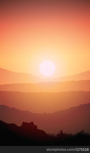 Mountains horizon hills Natural silhouettes in the evening Sunrise and sunset Landscape wallpaper Illustration vector style Colorful view background