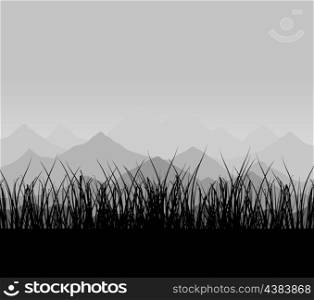 Mountains in a grey fog. A vector illustration