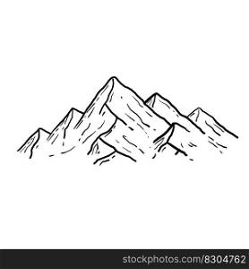 Mountains in engraving style. Nature landscape of highlands. Hand drawn design. Rocky ridge.. Mountains in engraving style.
