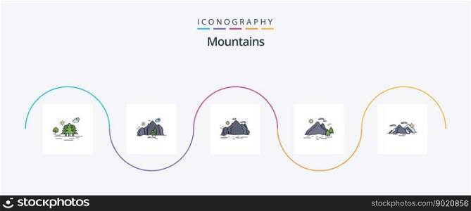 Mountains Line Filled Flat 5 Icon Pack Including hill. scene. nature. mountain. hill