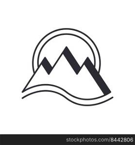Mountains line icon vector illustration. Hike, travel illustration. Hiking and mountaineering simple isolated logo. C&ing symbol mountain and sun. Mountains line icon vector illustration