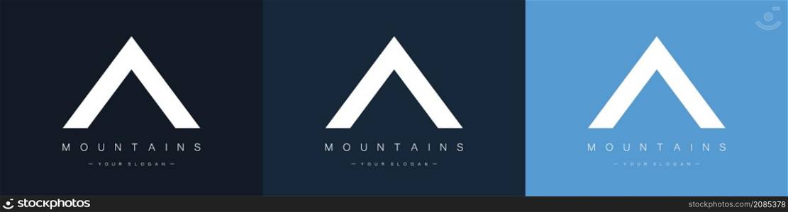 Mountains logos set. Travel and mountain sports concept. Modern linear style. Vector. Mountains logos set. Travel and mountain sports concept. Modern linear style. Vector illustration