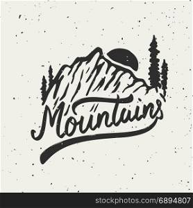 Mountains. Mountain illustration on grunge background. Design element for poster, card, banner. Vector illustration