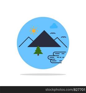 Mountains, Nature, Outdoor, Clouds, Sun Flat Color Icon Vector